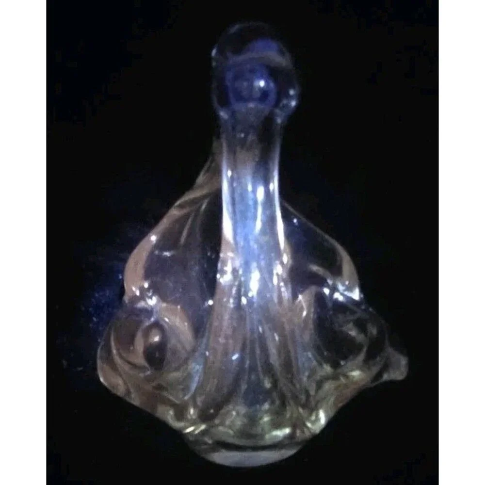 Vintage Clear Art Glass Basket Vase 6.25” Tuscany Style UV Pink Selenium Glow